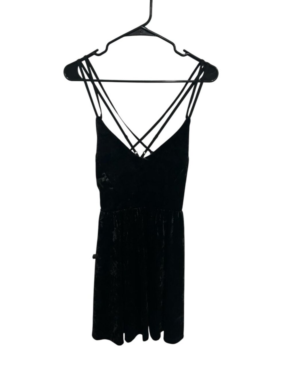 Forever 21 Medium Black Velvet Strappy Crisscross Mini Dress Goth Alternative